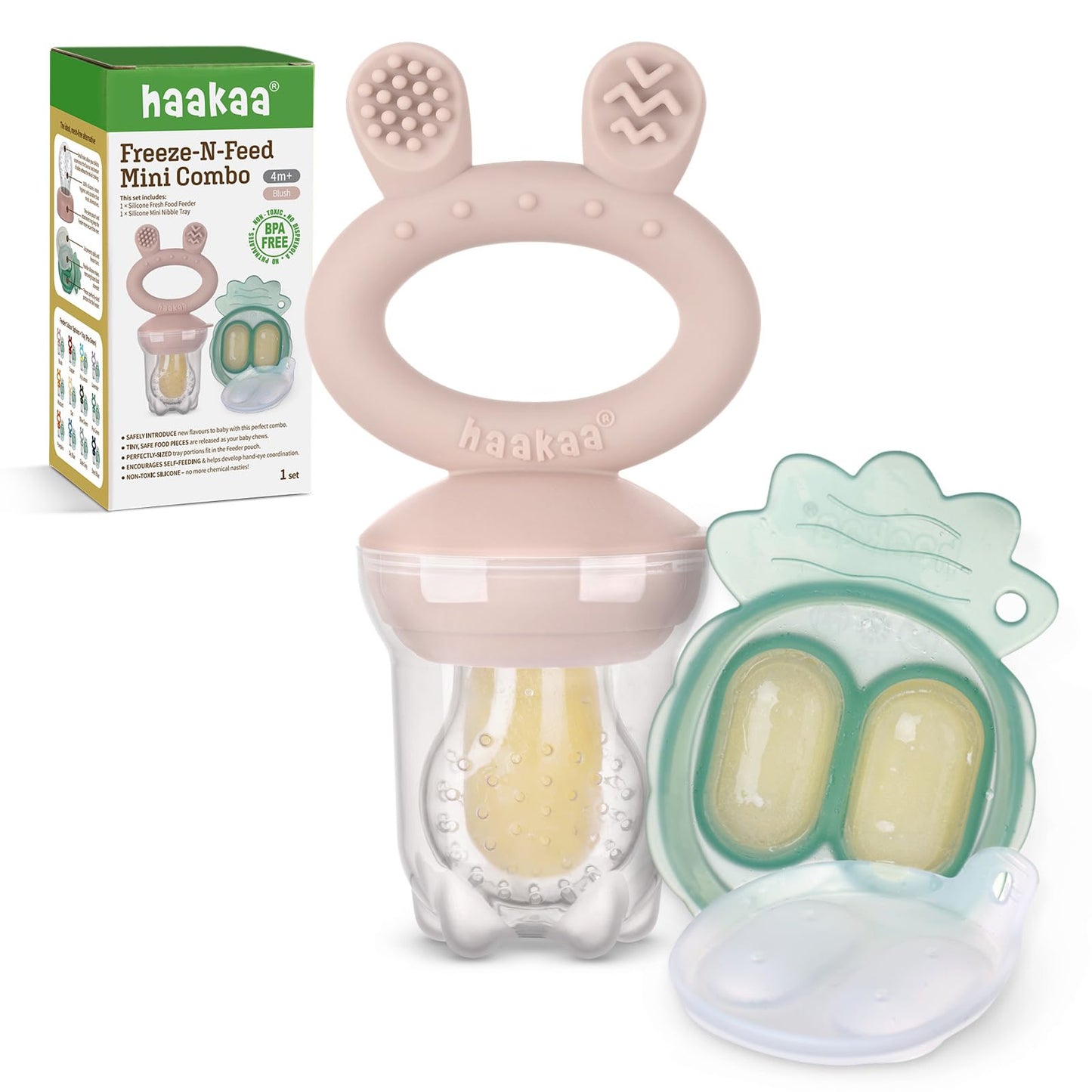 Haakaa Chupete alimentador de frutas para bebés | Moldes de paletas de leche materna para dentición | Alimentador de silicona y mordedor para alivio de la dentición del bebé y alimentación segura del bebé, sin BPA (rubor)