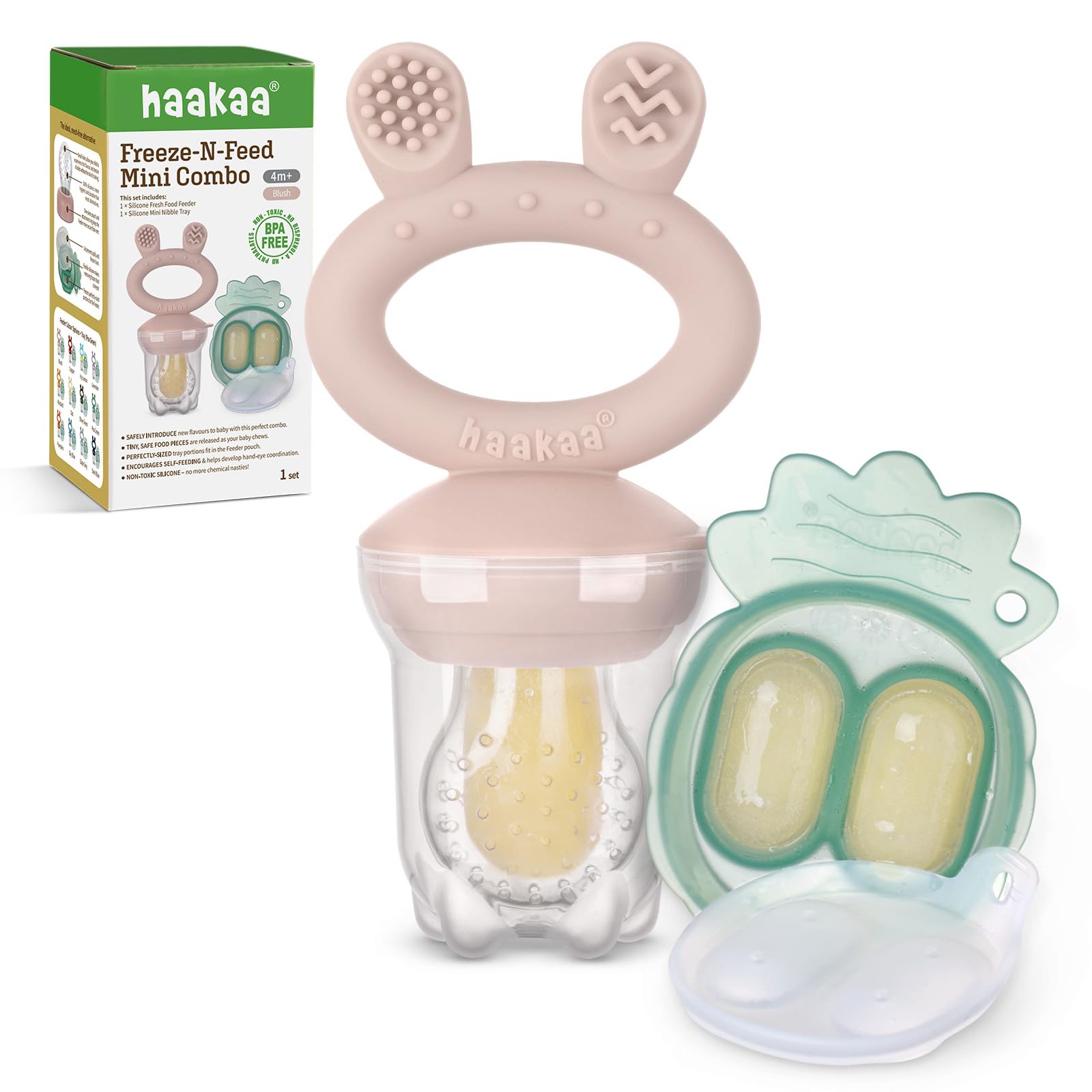 Haakaa Chupete alimentador de frutas para bebés | Moldes de paletas de leche materna para dentición | Alimentador de silicona y mordedor para alivio de la dentición del bebé y alimentación segura del bebé, sin BPA (rubor)