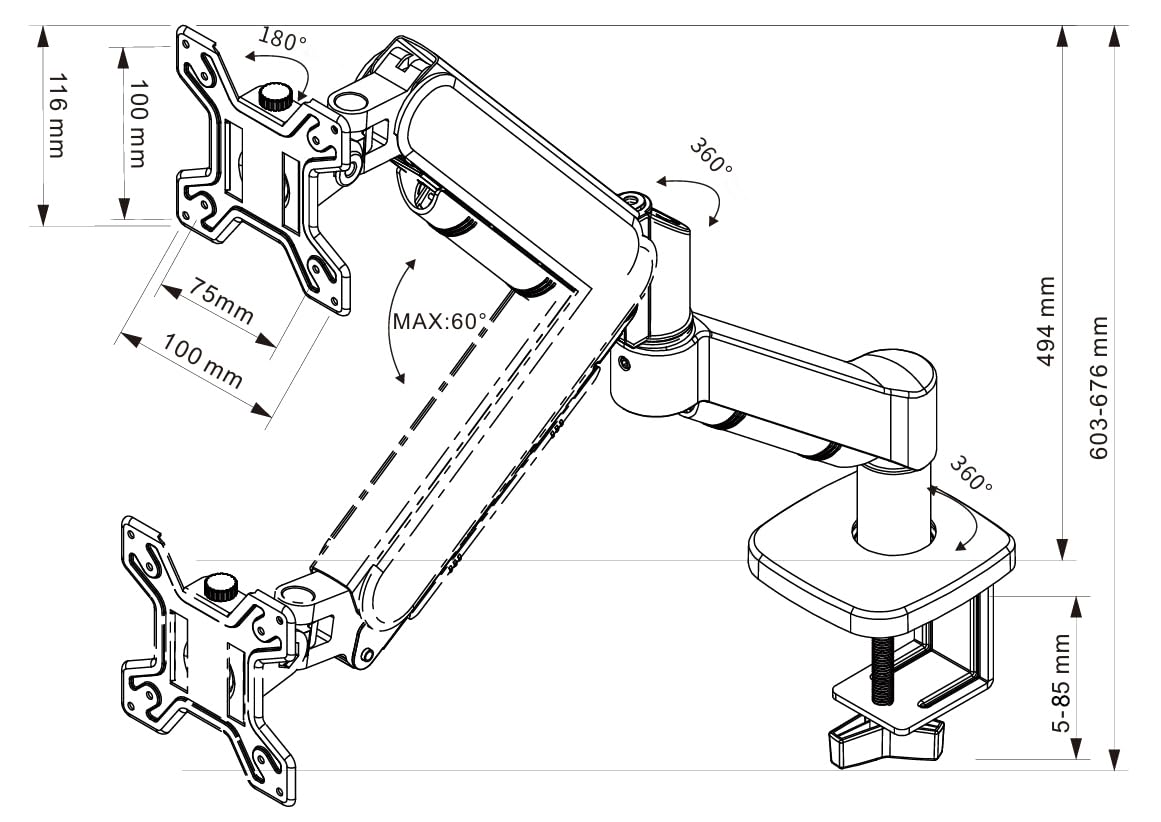 Brazos Soporte Hidráulico MORNWELL Negro Ajuste Ergonómico para Monitor de 17 a 32 Pulgadas