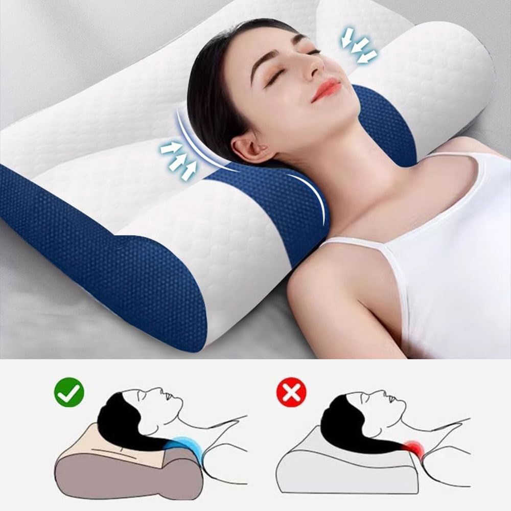 Genérico Almohada Cervical de Plumón de Ganso, Almohada de Apoyo Cervical Ergonómica para Mejorar el Sueño, 2 en 1 Que Alivia el Dolor de Cuello y Brinda Soporte Contorneado para Personas (Verde, M)