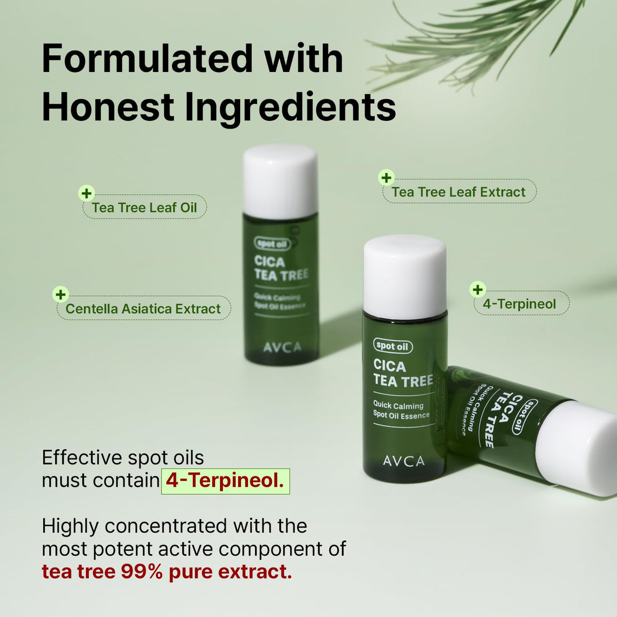 AVCA Aceite facial calmante rápido con centella asiática y árbol de té — Cuidado calmante para imperfecciones, aceite de centella asiática y árbol de té con 4-terpineol, ligero, específico para EE. UU