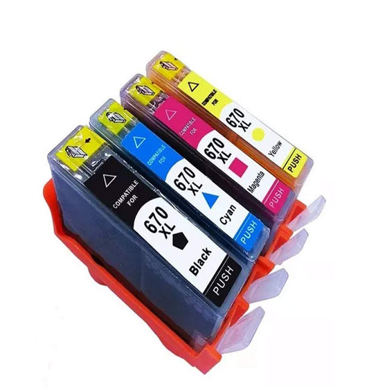GENERICOS Cartuchos Compatible Kit 4 Colores 670 XL , Cartucho Amarillo , Magenta , Cian Y Negro. 4 Piezas ( 1 PZA. DE Cada Color)