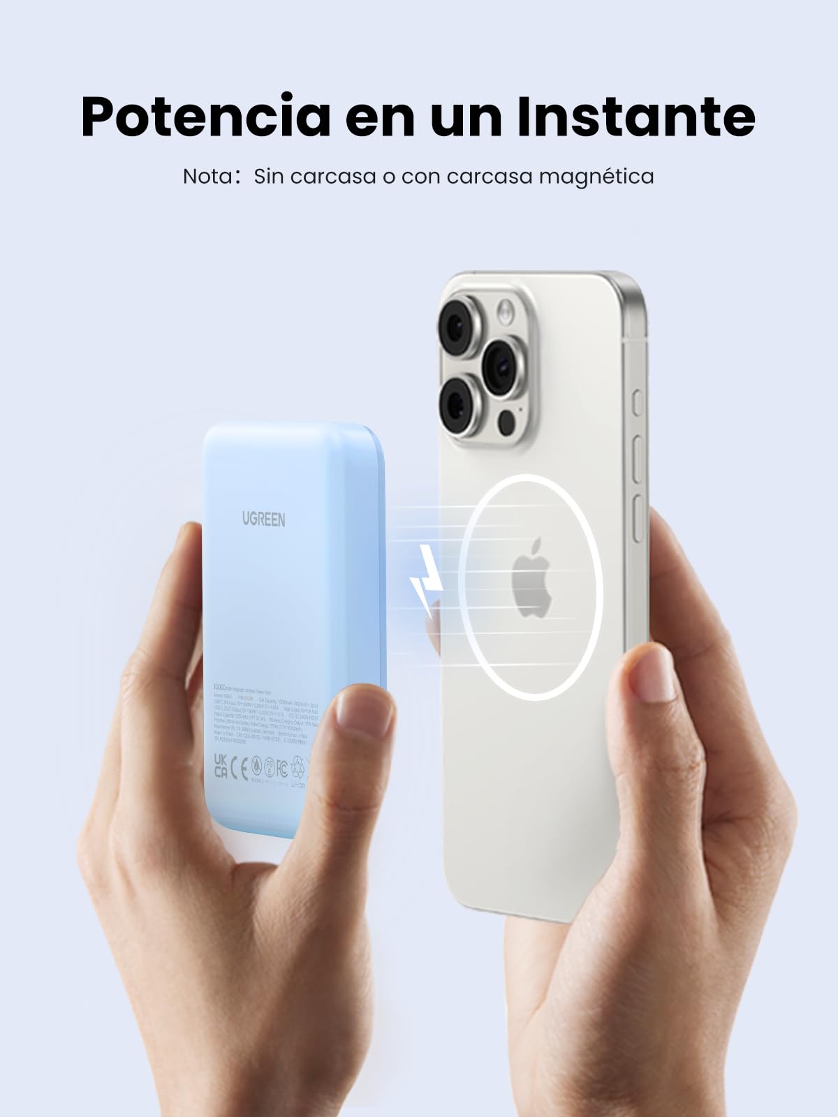 Power Bank UGREEN Azul Carga Rápida Inalámbrico PD 20W USB C Magnético