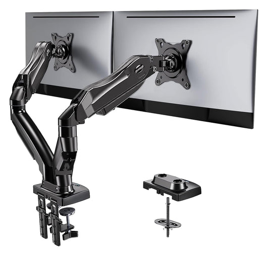 HUANUO Soporte Doble Monitor, Brazo para Monitor Totalmente Ajustable, Montaje VESA con Abrazadera en C y Base de Ojal para Pantallas de 13 a 32 Pulgadas, Cada Brazo Soporta de 2 a 9 KG