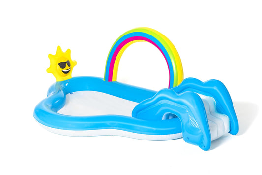 Bestway 53092 Wasserspielcenter mit Planschbecken Rainbow n Shine - Centro acuático con Piscina Infantil (257 x 145 x 91 cm), Color