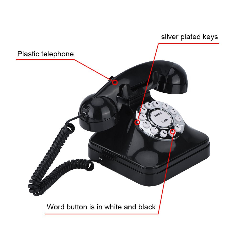 Naroote Vintage Negro Multifunción Plástico Teléfono de casa Retro Wire Teléfono Fijo WX-3011
