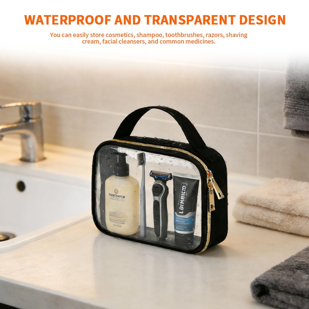 Paquete de 3 bolsas de maquillaje transparentes con asas, neceser de viaje para mujeres y hombres, bolsa de maquillaje de PVC repelente al agua, bolsa de transporte en aeropuerto, para viajes