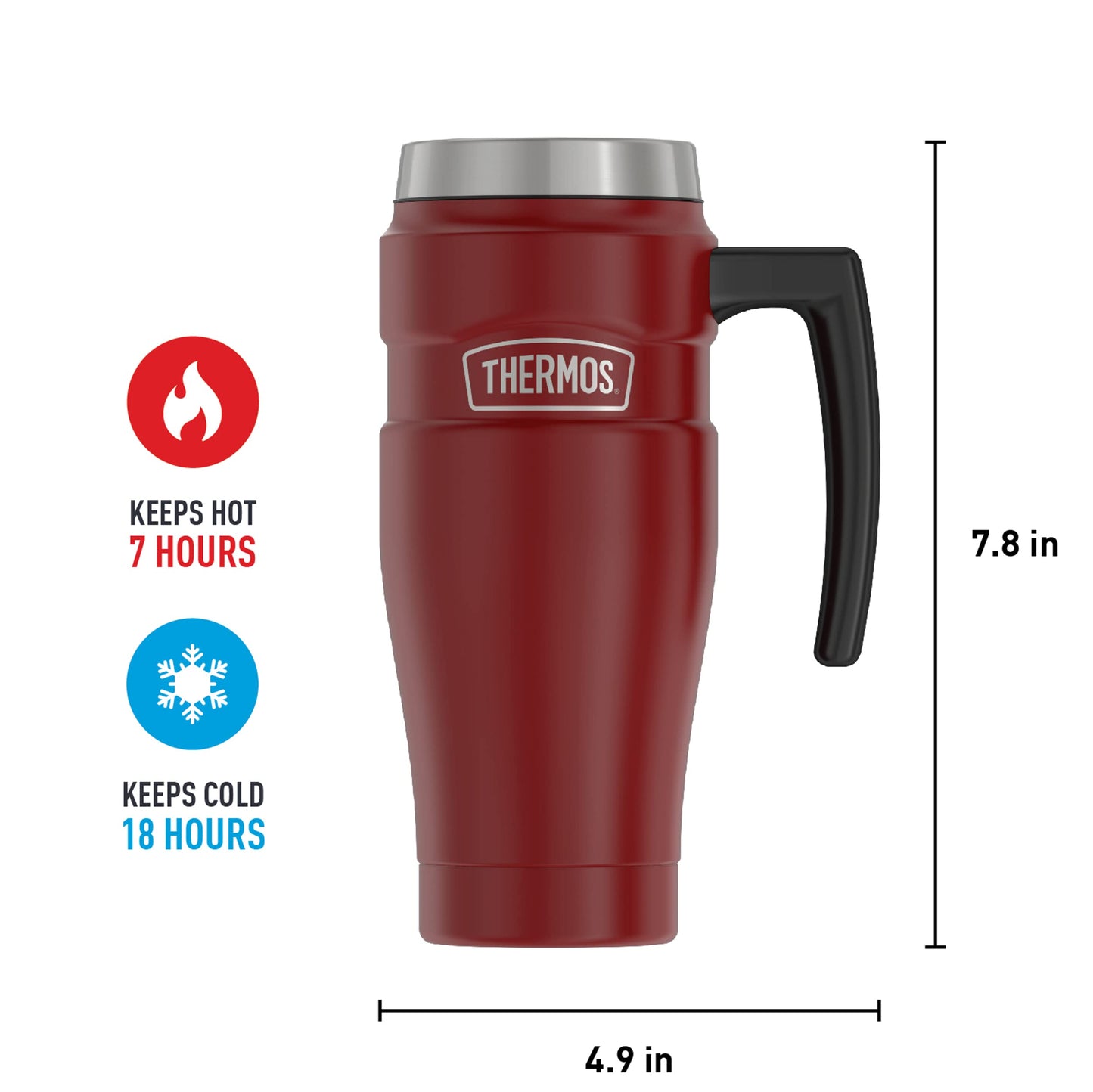Taza de Viaje THERMOS Rojo Rústico Acero Inoxidable Aislada 16 oz