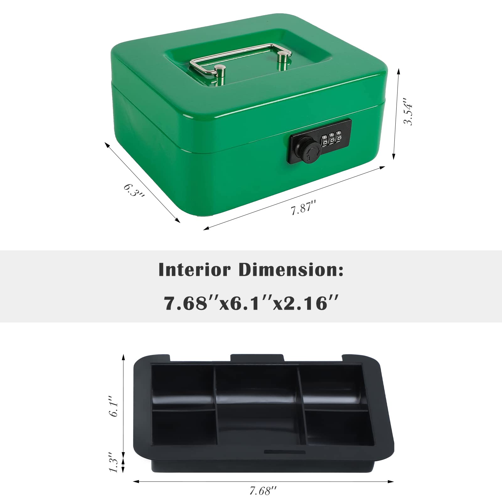 Caja fuerte Xydled de acero con cerradura de combinación, caja fuerte con bandeja extraíble para monedas y cerradura de llave, 20 x 16 x 9 cm.