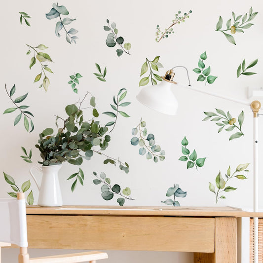 Calcomanías de pared de plantas verdes, calcomanías de pared de hojas, calcomanías de vinilo extraíbles, calcomanías de pared de hojas verdes botánicas, para recámara, fondo de pared, sala de estar,