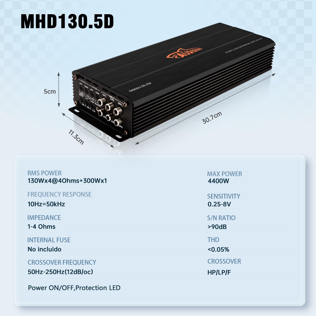 AUDISHAKO 4400W Amplificador de Audio para Coche de 5 Canales,Amplificador para Auto de Clase D, 2 Ohm 150W x 4 Canales +550W Subwoofer Amplificador para Coches Deportivos y Otros Sistemas de Audio