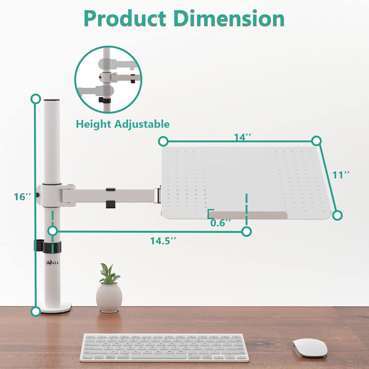 Brazo para Laptop WALI Blanco con Soporte Ajustable y Refrigeración para Escritorio de hasta 17 Pulgadas 10 kg