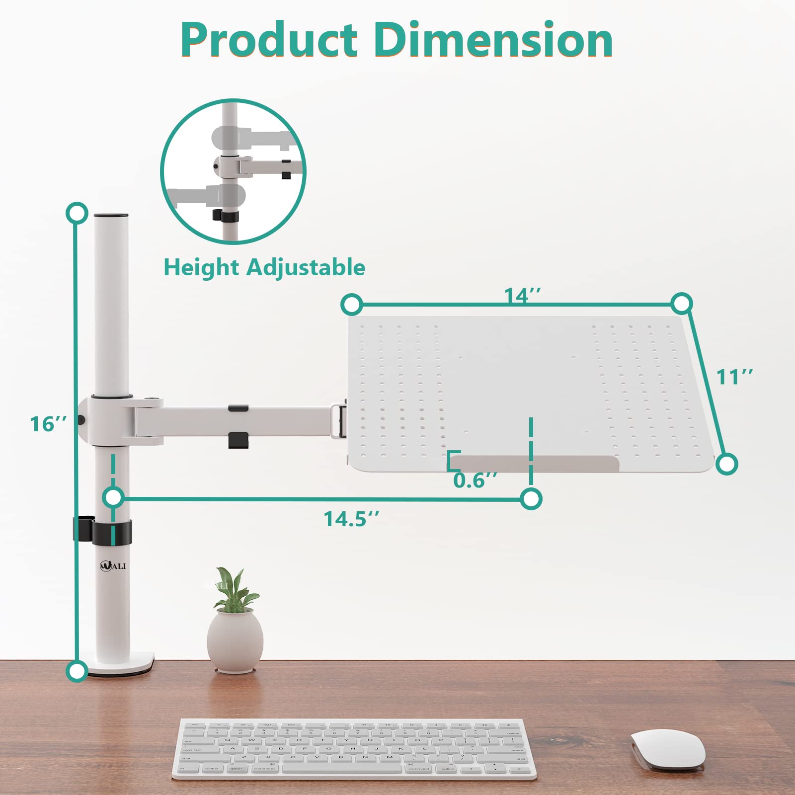 Brazo para Laptop WALI Blanco con Soporte Ajustable y Refrigeración para Escritorio de hasta 17 Pulgadas 10 kg