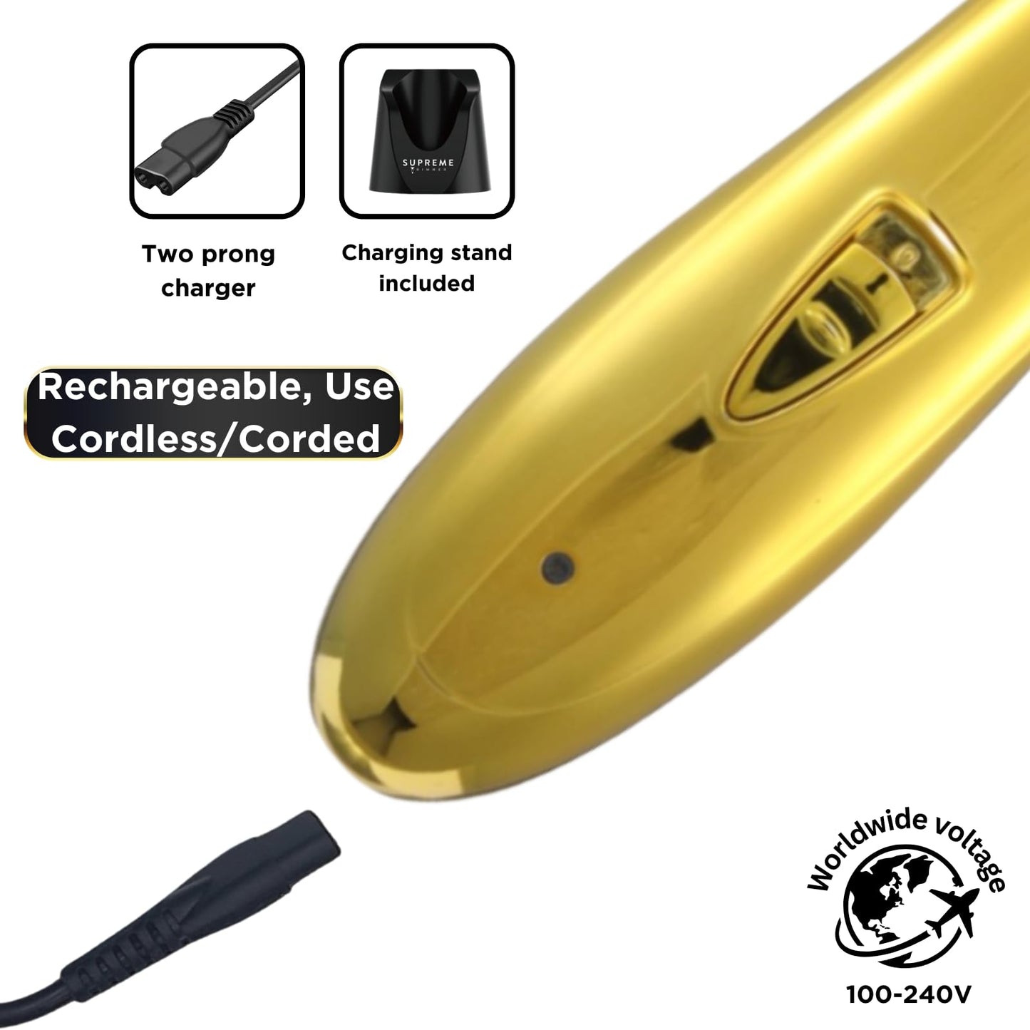 Supreme Trimmer T-Shaper ST5200 | Cortadora de pelo profesional para hombres | Cortadora de pelo sin hilos para barba sin huecos | Cromado dorado