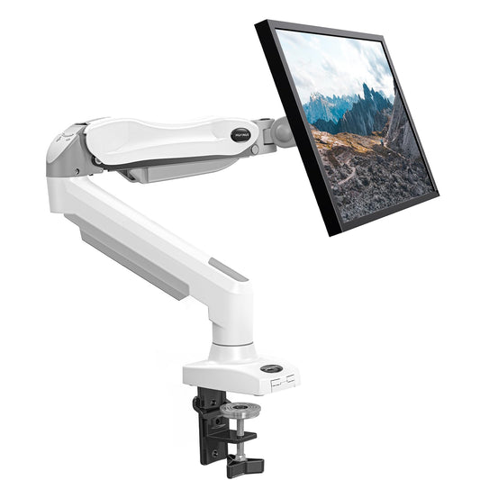 HUANUO - Soporte para monitor único, brazo de monitor de resorte de gas de 13 a 32 pulgadas, soporte ajustable, soporte Vesa con abrazadera y base de ojales, se adapta a monitores LCD de computadora