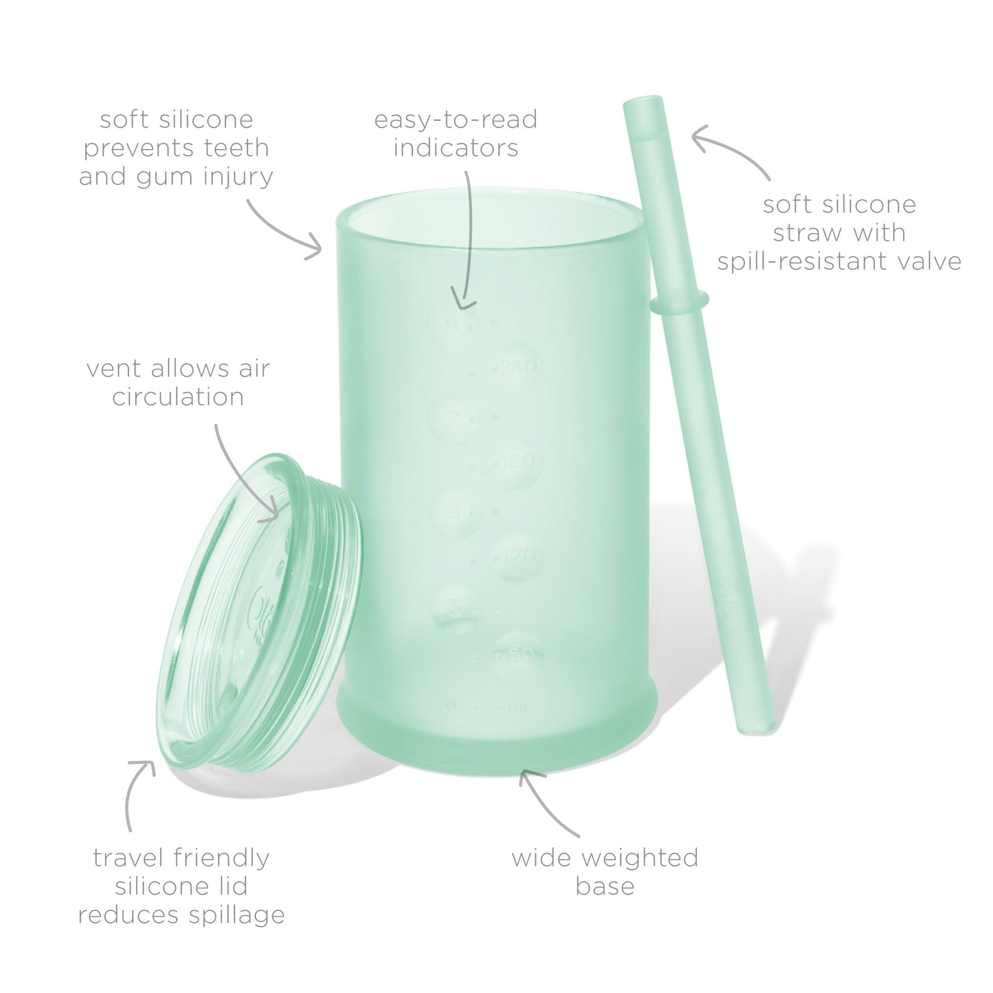 Olababy - Taza de Entrenamiento de Silicona Vista Clara con Tapa de Pajita | Entrenador de Sorbos para Niños Pequeños 12m+ | Tazas Irrompibles para Beber Agua para Niños 2a+ | Suministros de Destete