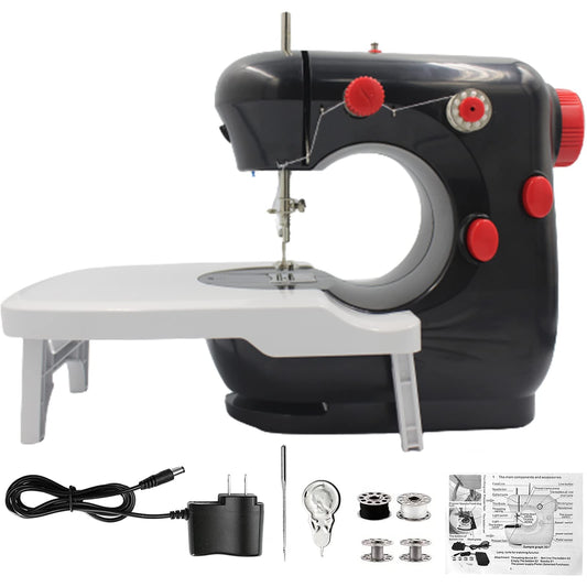 Maquina Portatil de Coser, Maquina de Coser mini de Coser Electrica Portátil Automático, Kit de accesorios de costura, Doble Velocidades Controlar Hilo Doble con Luz, para Ropa, Sábanas, Cremallera