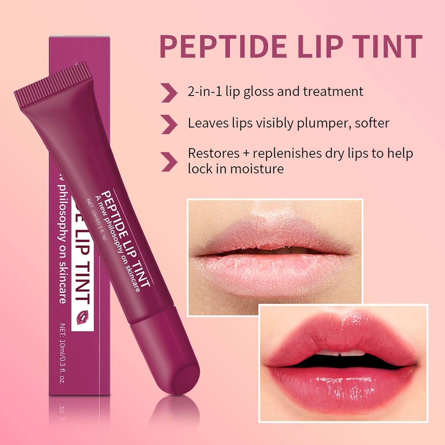 Lip Jam Brillo de Labios Hidratante Labial Voluminizador Bálsamo Labial de Larga Duración Tinte Labial Transparente Hidratante con Péptidos para Mujeres y Niñas, Labios No Pegajosos (4#)