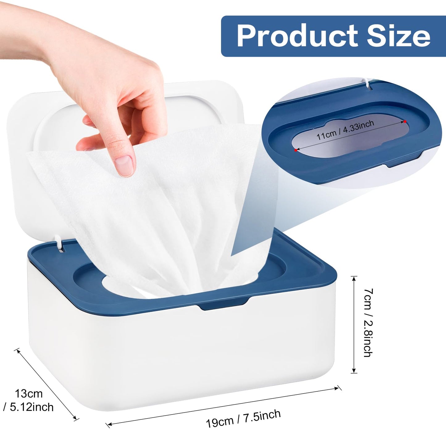 Dispensador de toallitas reutilizables, contenedor de toallitas recargables, fácil de abrir y cerrar con tapa para baño, bebé, guardería, cocina, oficina, viajes (azul/gris)