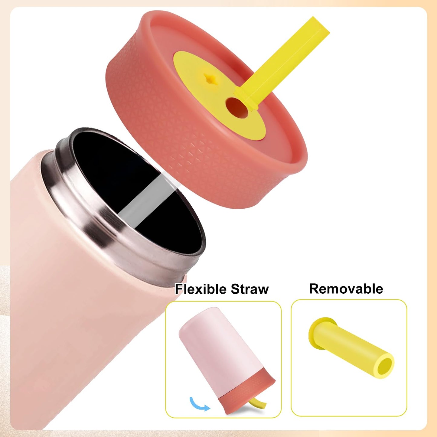 PHULWEL - Paquete de 2 tapas de repuesto para Owala Kids - Vaso aislante de 12 onzas y 15 onzas, tapa resistente a derrames con 4 popotes flexibles, sin BPA, apto para lavaplatos, accesorios para
