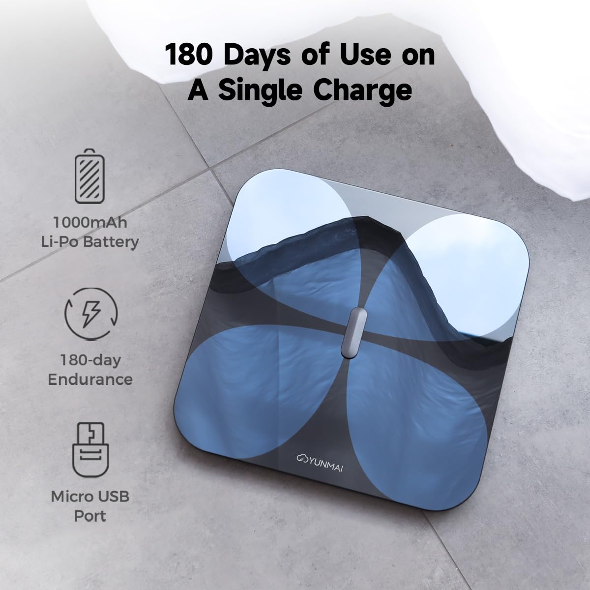 Báscula Inteligente Yunmai para Peso Corporal, Báscula Digital de Baño con IMC, Grasa Corporal, Masa Muscular, Bluetooth, Analizador de 13 Composiciones, Compatible con Apple Health, Recargable 400lb