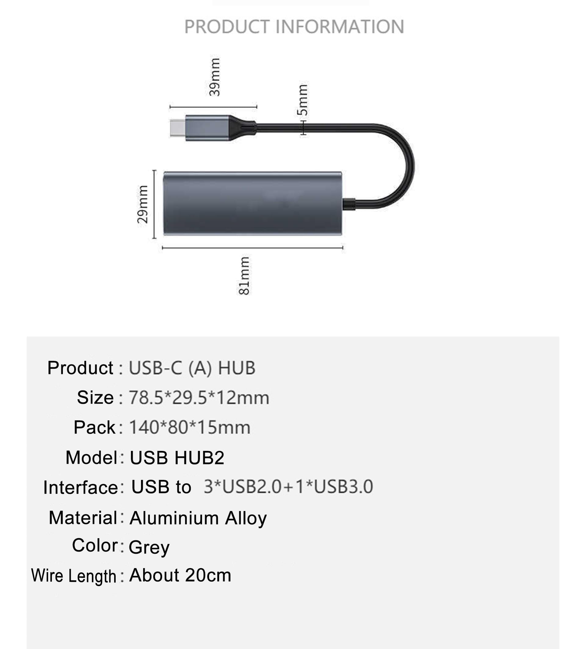 Hub USB 4 en 1, USB a USB 3.0 USB 2.0, 4 puertos USB divisor portátil, estación de acoplamiento USB compatible con computadora portátil, PC, teléfonos... (USB_C HUB2)