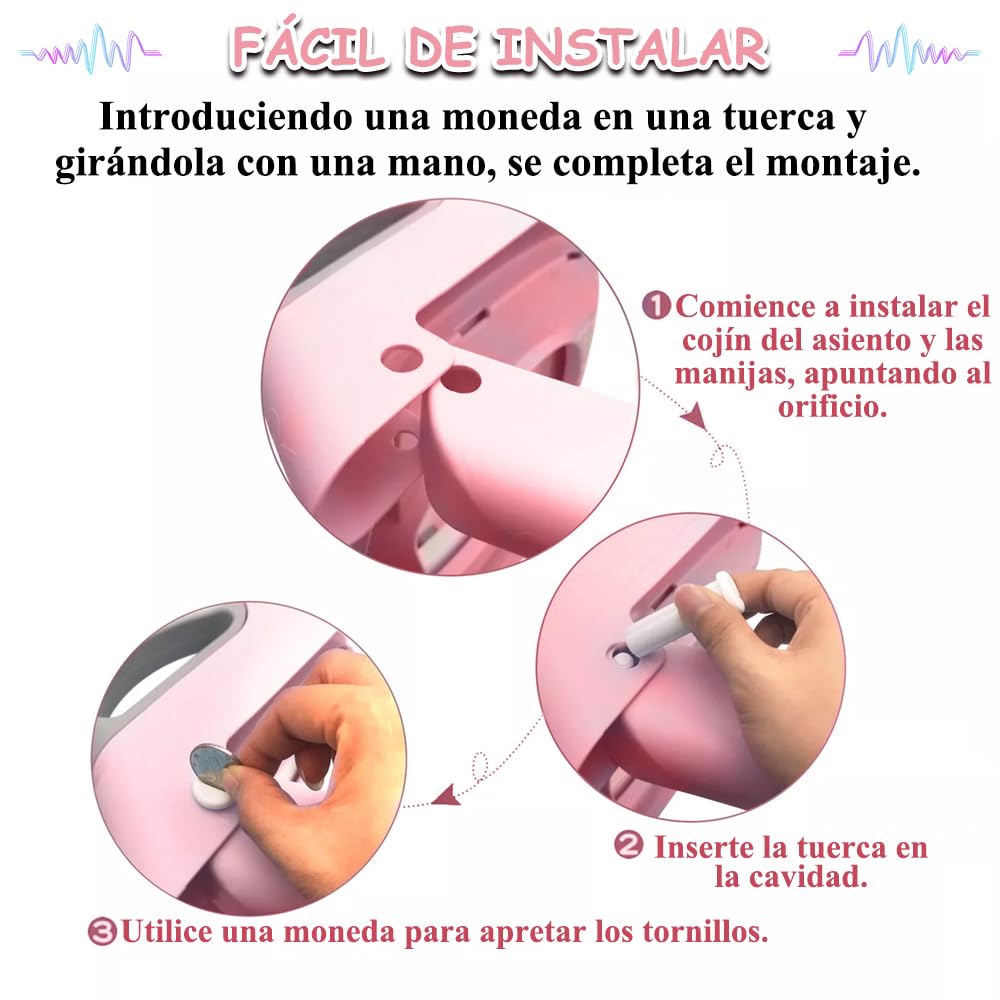 Jiula Asiento Entrenador para Baño con Escalera Antideslizante, Baño Entrenador Niño, Plegable Escalera para Baño Niños, Fácil de Guardar, Asiento Ergonómico, Edad de 3 a 10 Años, Tapizado, Rosa