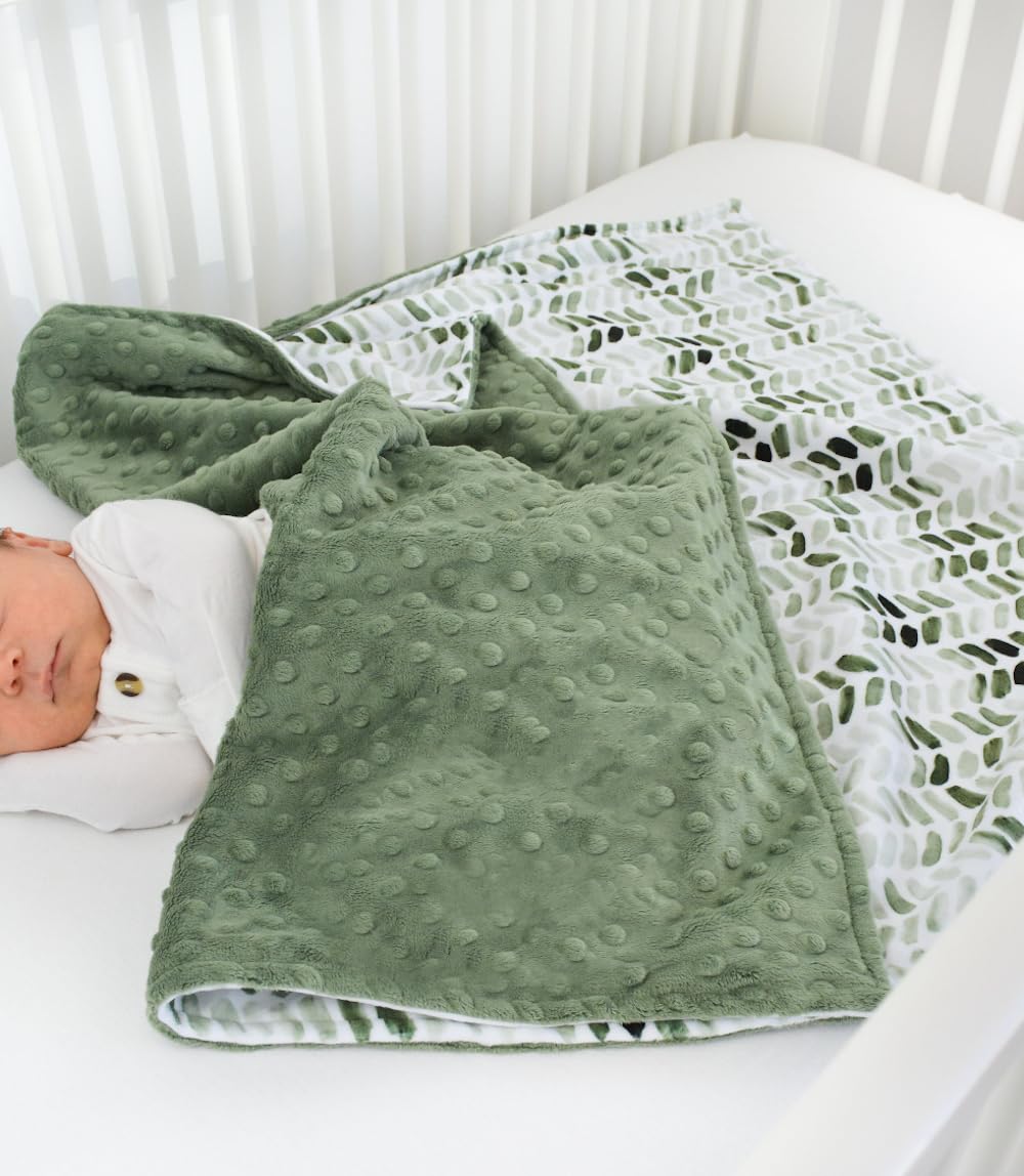 Manta de Felpa Suave Minky de Doble Capa para Bebé con Respaldo Punteado para Niños y Niñas - Regalos de Ducha para Recién Nacidos y Niños Pequeños (Hojas Verdes, 30 X 40 Pulgadas)