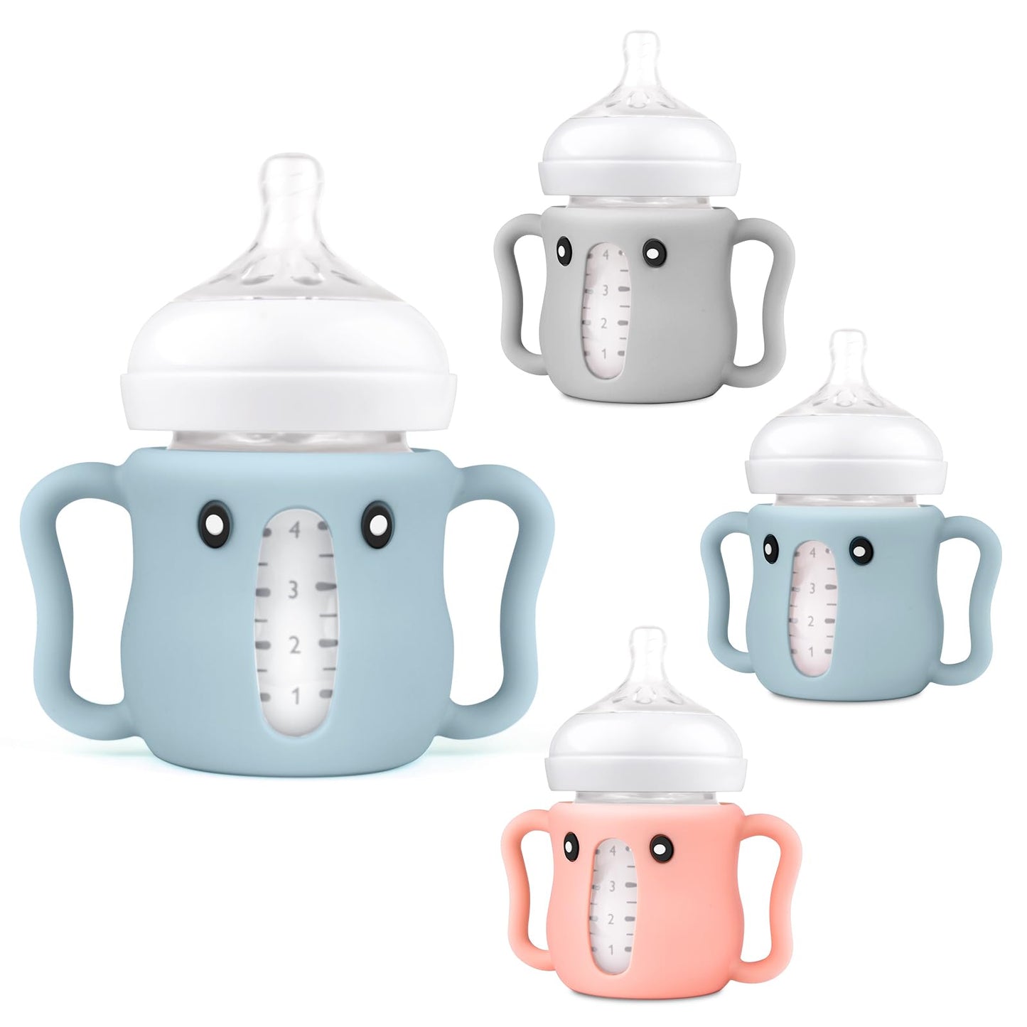 Paquete de 3 bonitas fundas de silicona con asas para biberones de vidrio natural Avent, soporte para biberones de bebé antiroturas, compatible con biberones anticólicos de Philips Avent, 4 onzas, sin