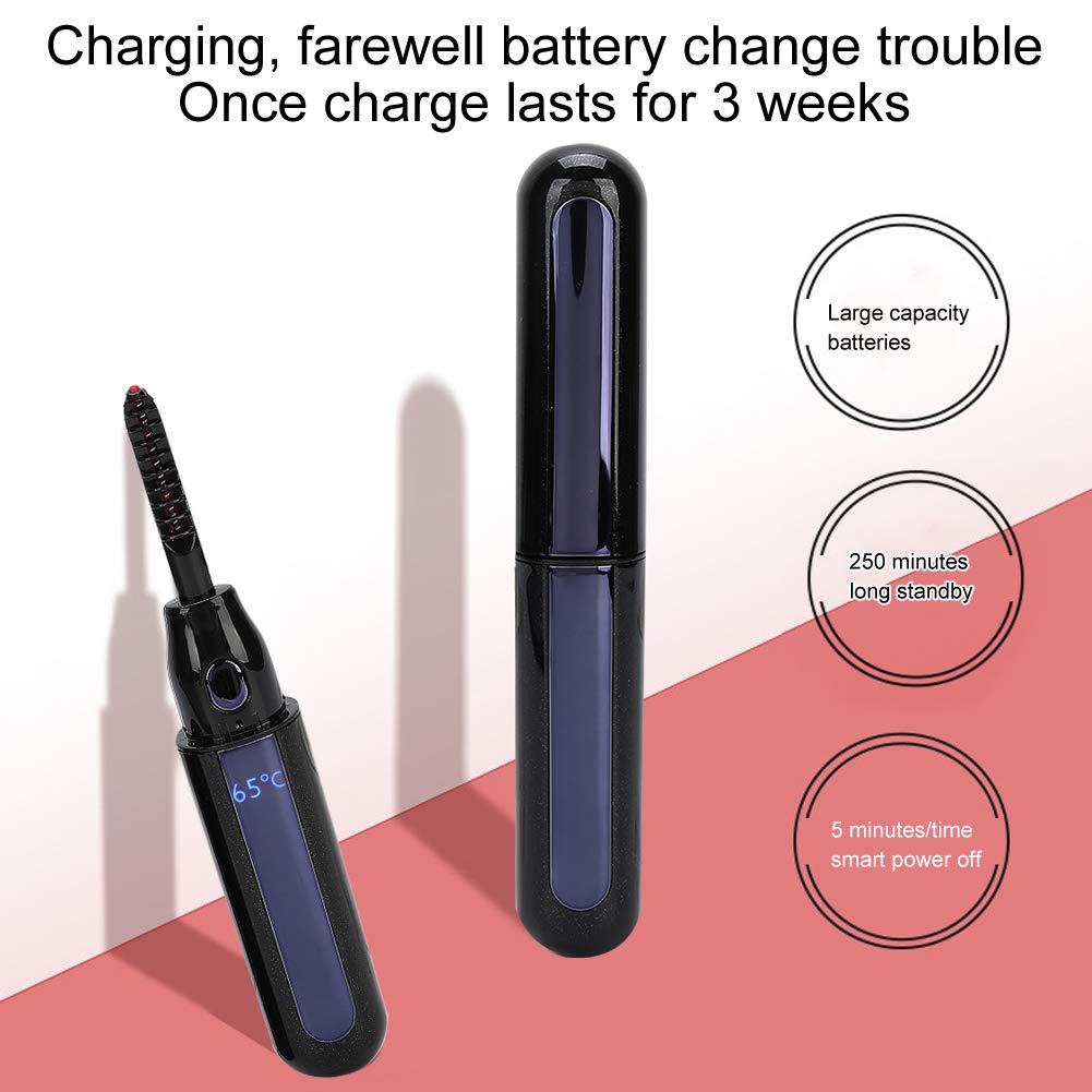 Rizador De Pestañas Electrico Rizador Pestañas Calentado, Rizador De Pestañas Eléctrico Portátil, Clip De Rizo Pestañas Recargable Usb Con Pantalla Led, Herramientas De Rizador De Pestañas(Negro)