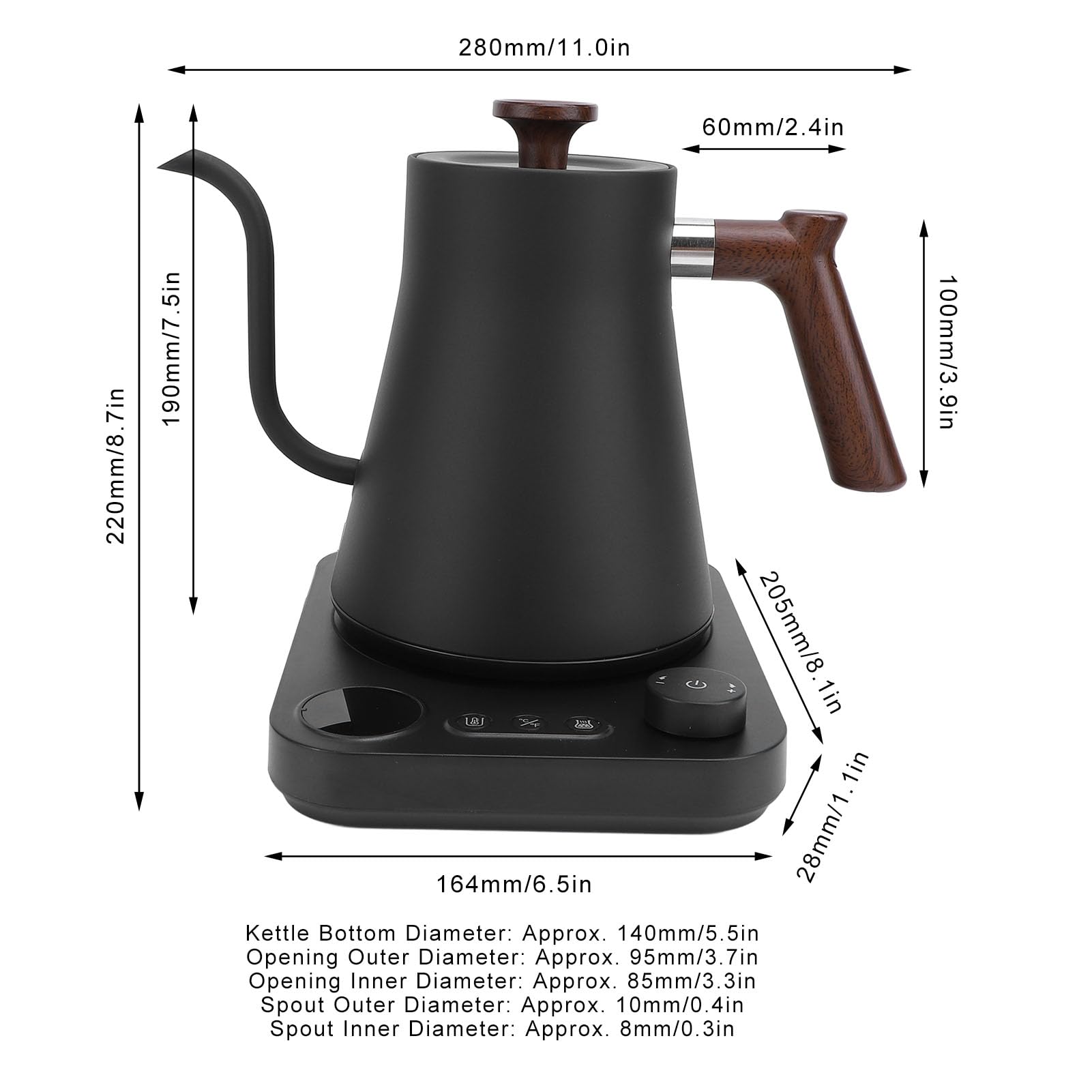 Hervidor Eléctrico con Cuello de Cisne, 1200 W, Acero Inoxidable 304, Hervidor de Agua con Control Preciso de Temperatura, Hervidor Eléctrico con Pantalla LCD y (Enchufe de EE.