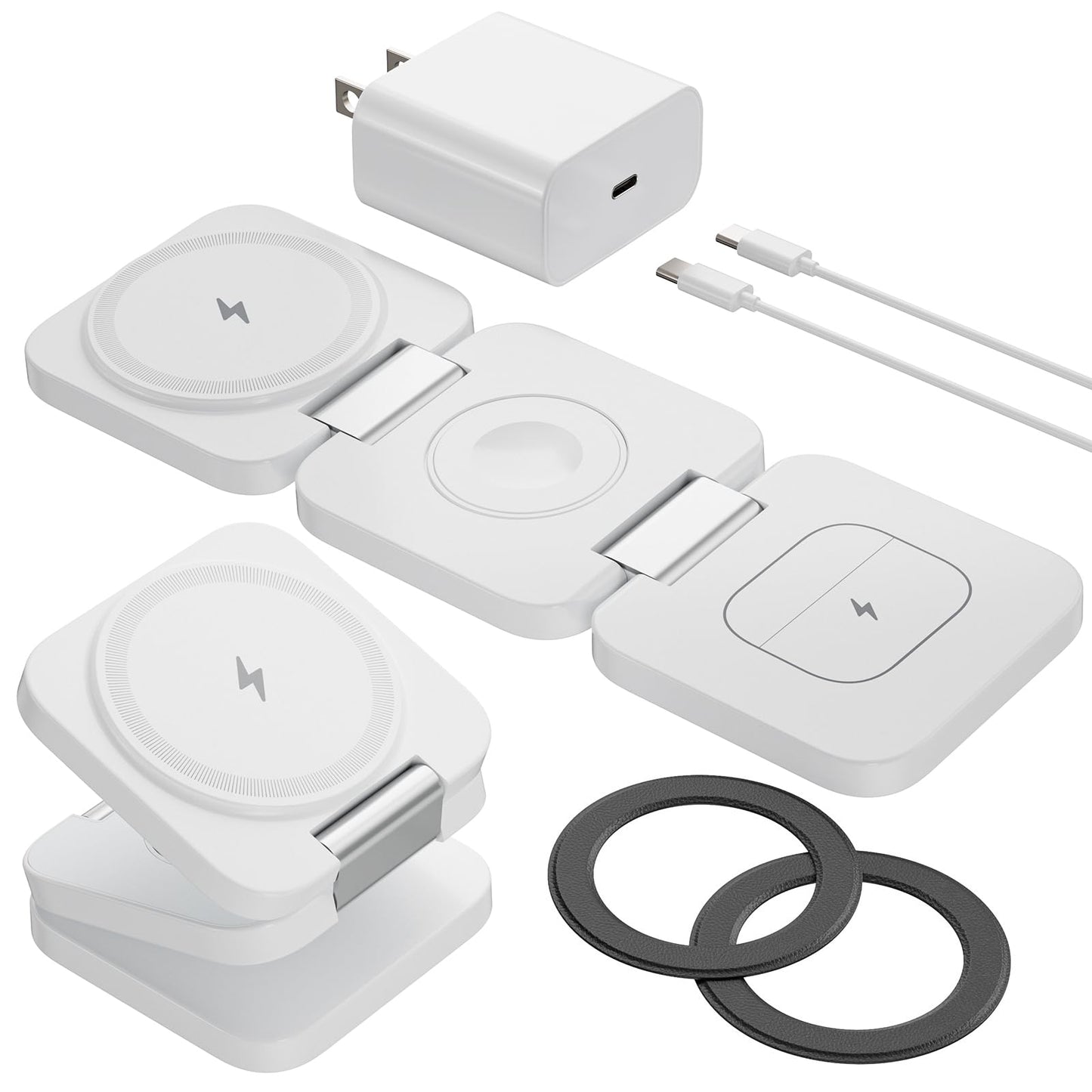 Estación de carga inalámbrica plegable 3 en 1 para Samsung, KU XIU X55 Ultra Magnetic Cargador de viaje para Galaxy S24 Ultra S23 S22 Note 20 Z Fold Flip 6 5, Galaxy Watch Ultra 7 6 5, Galaxy Buds,