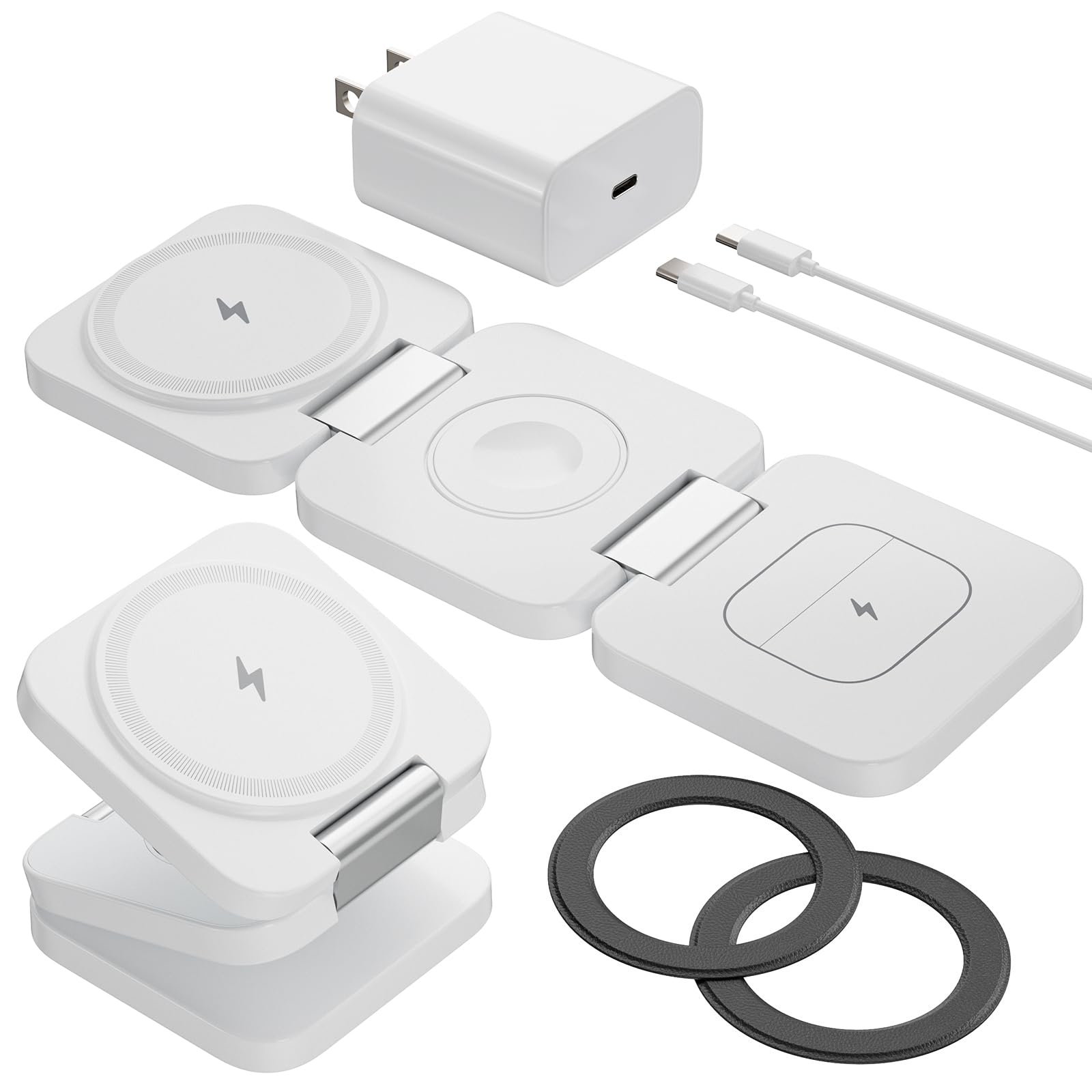 Estación de carga inalámbrica plegable 3 en 1 para Samsung, KU XIU X55 Ultra Magnetic Cargador de viaje para Galaxy S24 Ultra S23 S22 Note 20 Z Fold Flip 6 5, Galaxy Watch Ultra 7 6 5, Galaxy Buds,
