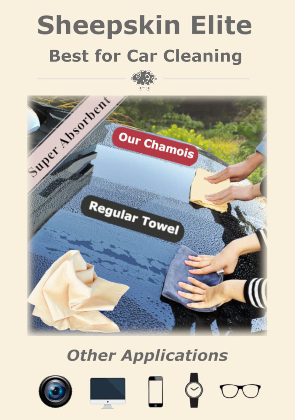 Toalla de Secado Sheepskin Elite Gamuza Natural Súper Absorbente para Lavado de Autos