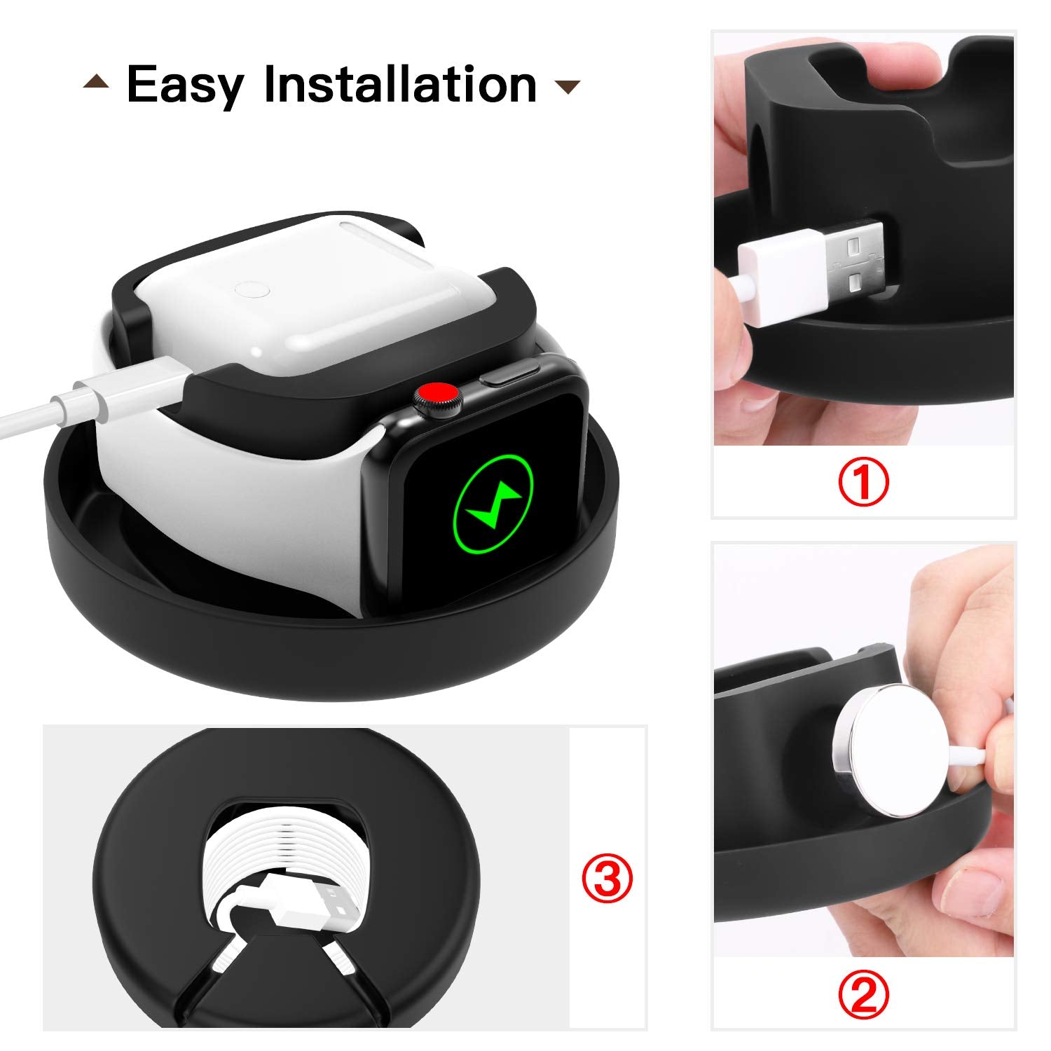 MoKo Storage Box Compatible Apple Watch Series 10/9/8/7/6/5/4/3/2/1/SE,Portable Protective Travel Bag Fit iWatch 38mm 40mm 41mm 42mm 44mm 45mm 46mm Airpods Pro/3/2/1 Charging Case Station Dock,Black
