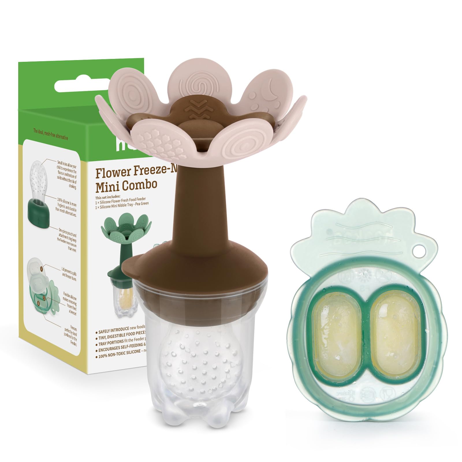 Haakaa - Alimentador de alimentos de frutas frescas para bebé con mini bandeja para congelador, molde de paletas de leche materna para alivio de enfriamiento del bebé, alimentador de malla de silicona