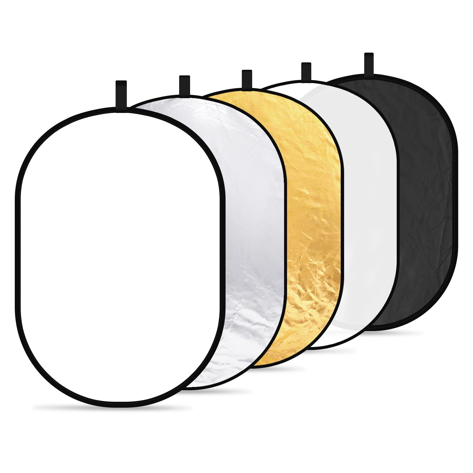 Neewer Portátil 5 en 1 80x120cm Reflector de Luz Multidisco Redondo Plegable Translúcido Plateado Dorado Blanco y Negro para Estudio o Cualquier Situación Fotográfica