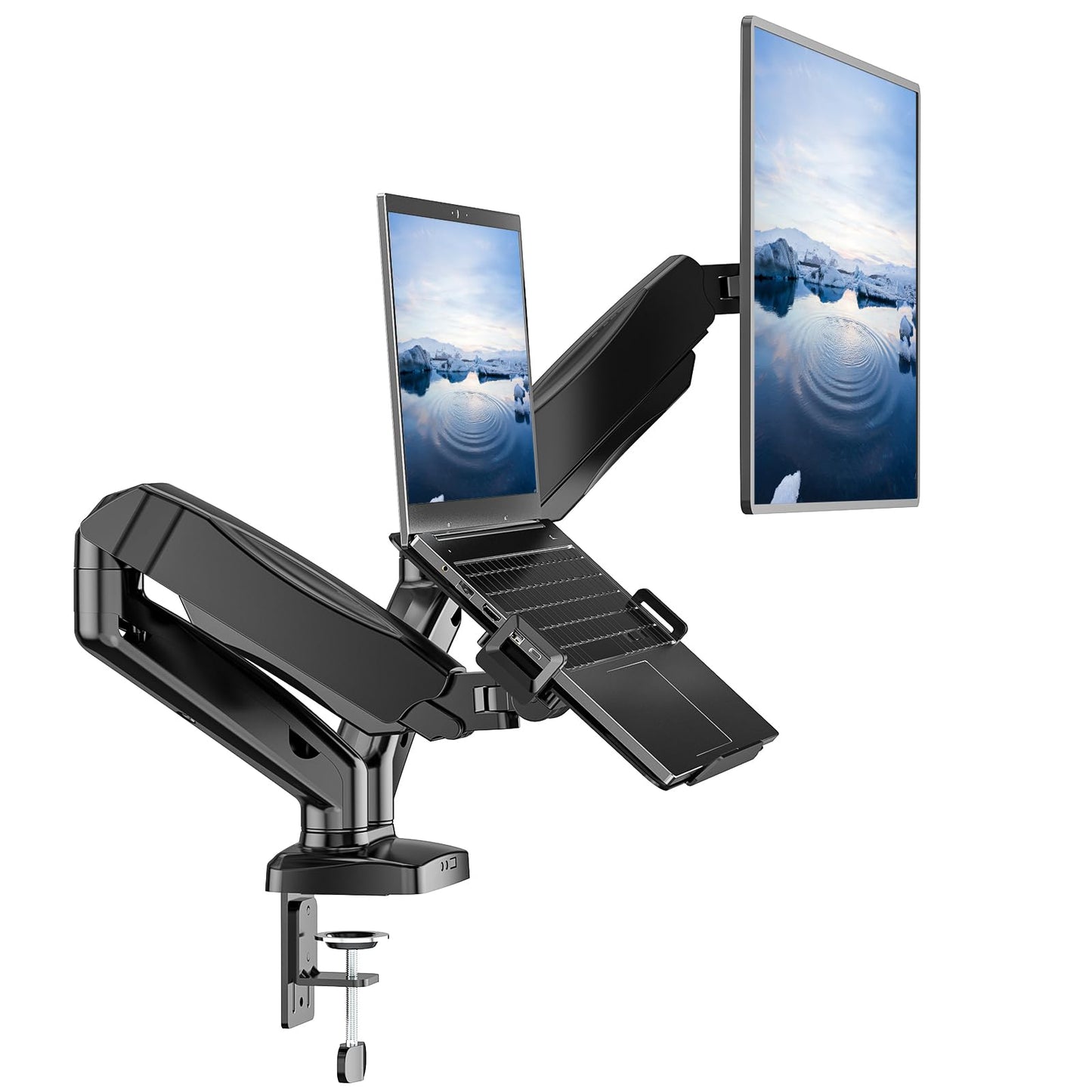 Soporte para Monitor y Laptop WALI Negro con Brazo de Resorte de Gas hasta 9 kg