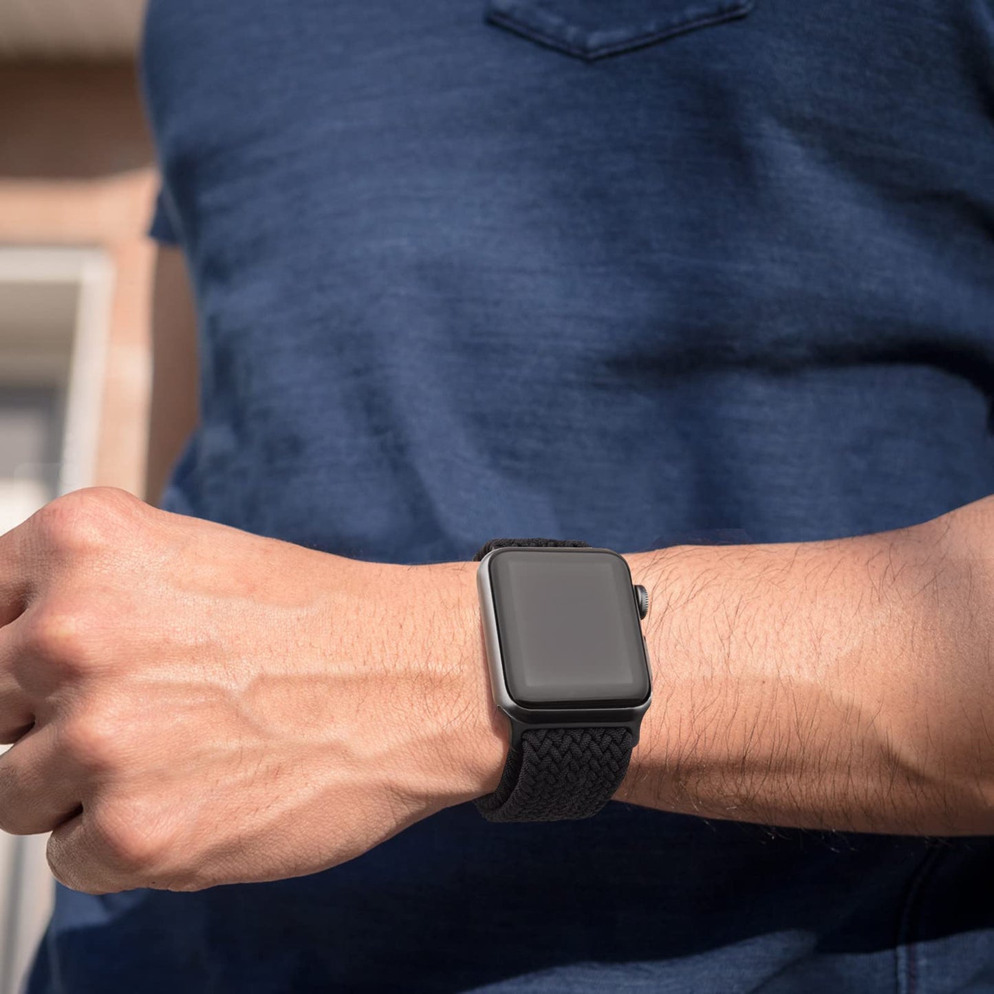 Correa Trenzada Mugust Negro Ajustable para Apple Watch 38mm/40mm/41mm para Mujer y Hombre
