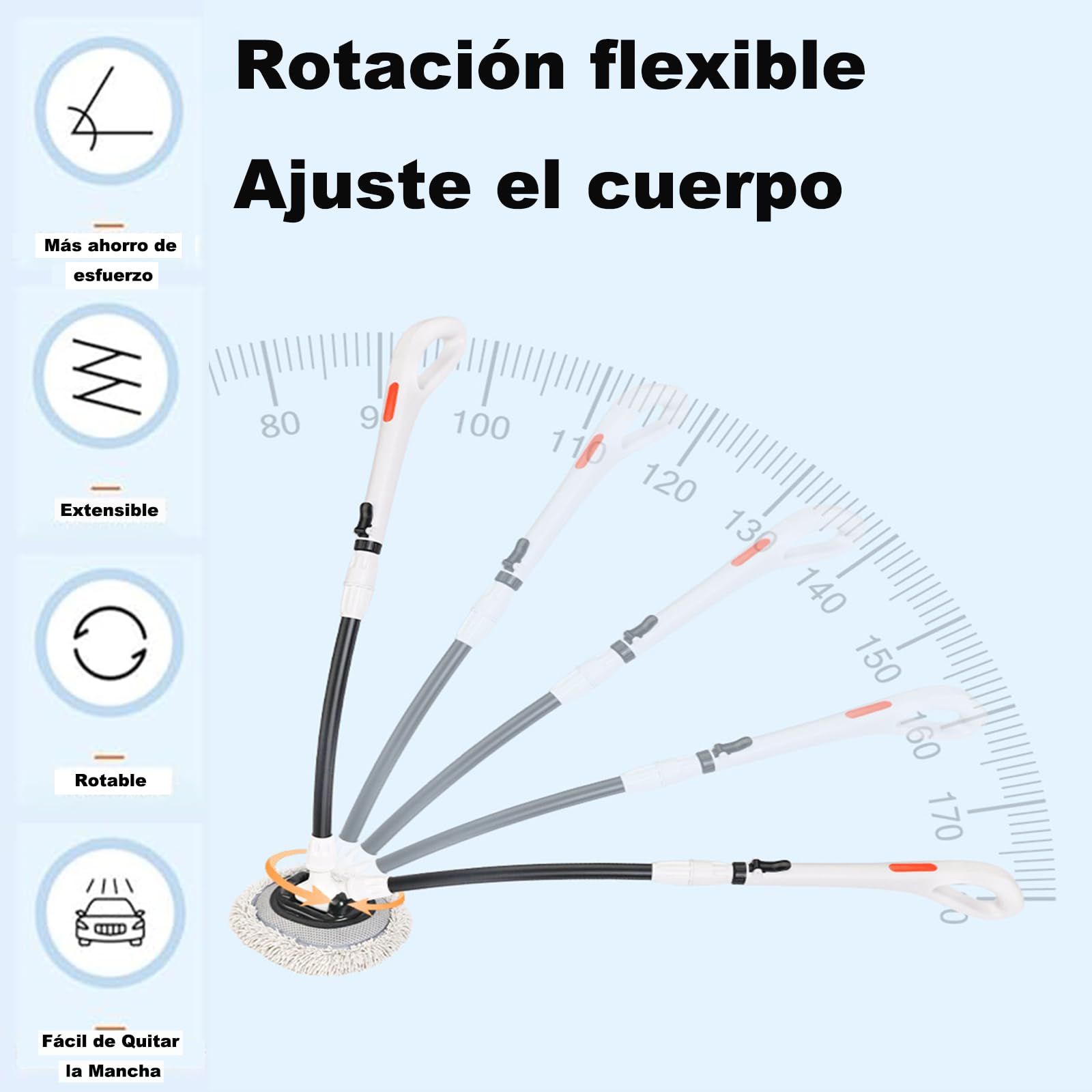 Cepillo para Lavar Carros, Kit de Limpieza para Auto, 55-120cm Barra de Limpieza, Retráctil y Giratorio, Cabezal de Cepillo Desmontable, Diseño Antideslizante, Disponible para Familias de Automóviles