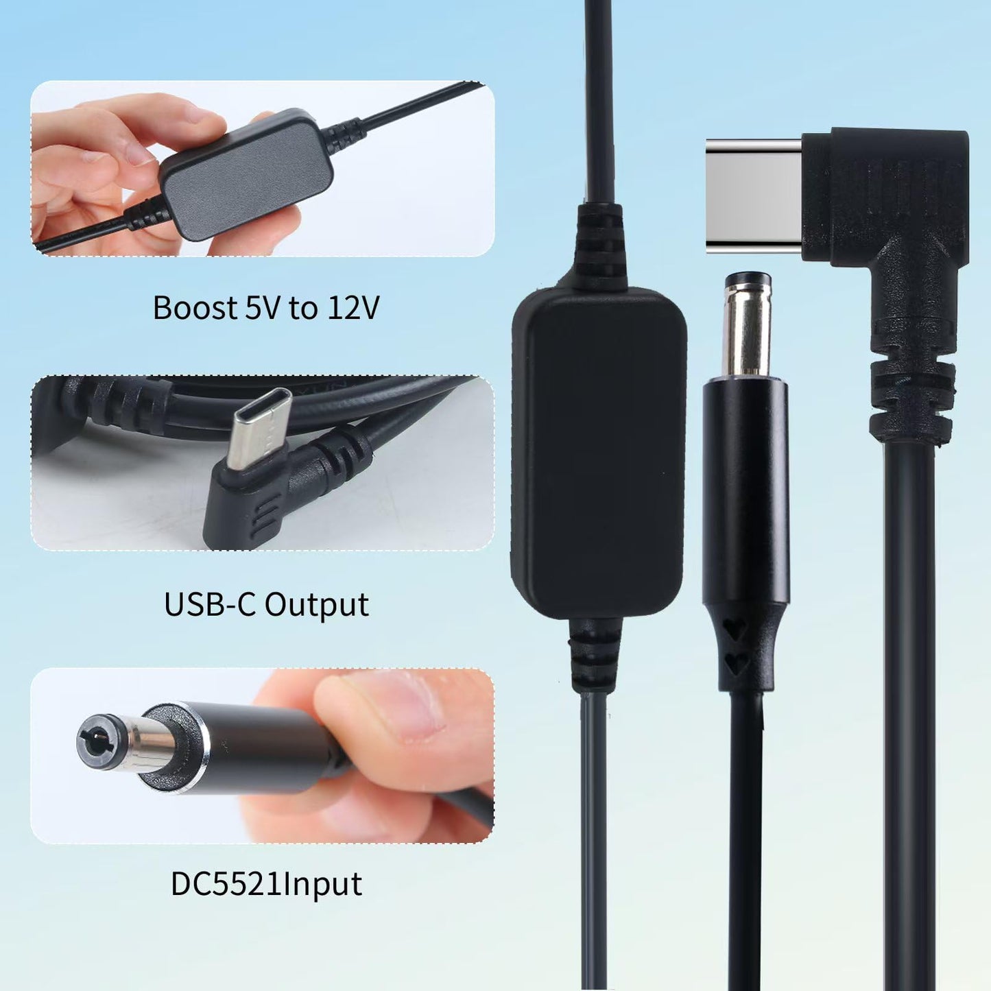 SYGGDERS - Adaptador de corriente USB-C para carriola de bebé, DC5521 a USB-C12V, solo soporta puerto para encendedor de cigarrillos, no soporta monitor ni cámara (6.56 pies)