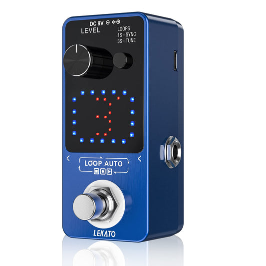 LEKATO - Pedal para guitarra eléctrica, pedal de bucle para guitarra eléctrica y bajo con función de sincronización y sintonizador, bucle de guitarra de triple efecto con visualización LED, overdubs