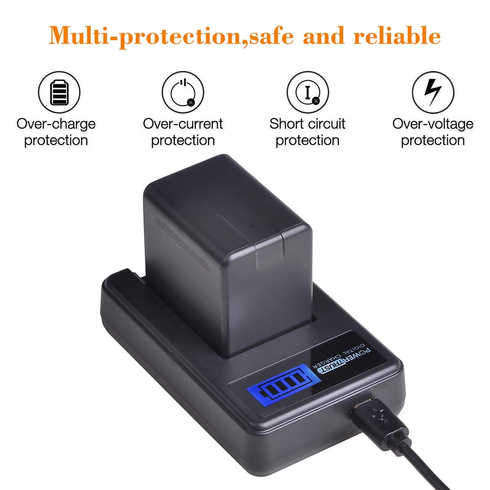 Batería y Cargador USB PowerTrust para Panasonic VW-VBT380 VW-VBT190 Negro