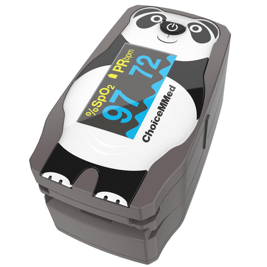 CHOICEMMED OLED Panda Pediatric Pulse Oximeter Fingertip - SP02 Pulse Oximeter for Kids - Children Pulse Oximeter with Color OLED Screen - Child O2 Saturation Monitor with Batteries (Not for Infant or Newborn)