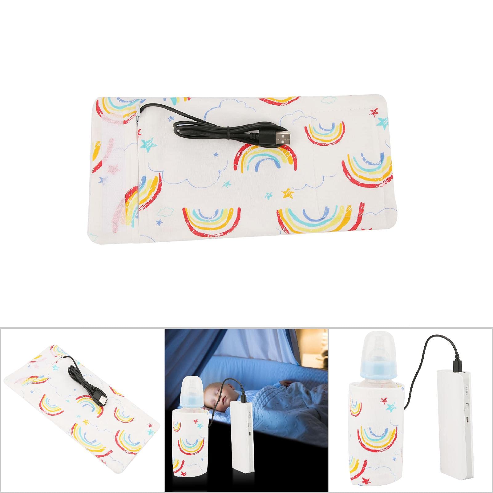 Funda para Biberón que Mantiene el Calor, Bolsas para Biberones Portátiles, USB para Mantener el Calor de la Leche, Calentador Multifunción para Taza de café, té, Bebida, Bolsa de (arcoíris)