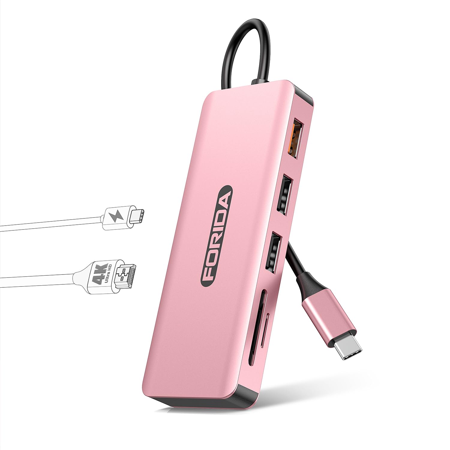 FORIDA Hub USB C, adaptador multipuerto USB C 7 en 1 para MacBook Pro/Air, USB C a HDMI Dongle con 4K HDMI, 1 USB 3.2 hasta 10Gbps, 2 USB 2.0, 100W PD, SD/TF para portátil y iPhone 15/15Pro
