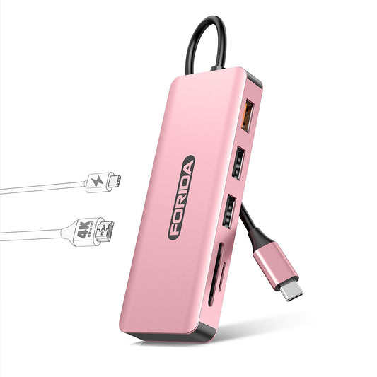 FORIDA Hub USB C, adaptador multipuerto USB C 7 en 1 para MacBook Pro/Air, USB C a HDMI Dongle con 4K HDMI, 1 USB 3.2 hasta 10Gbps, 2 USB 2.0, 100W PD, SD/TF para portátil y iPhone 15/15Pro