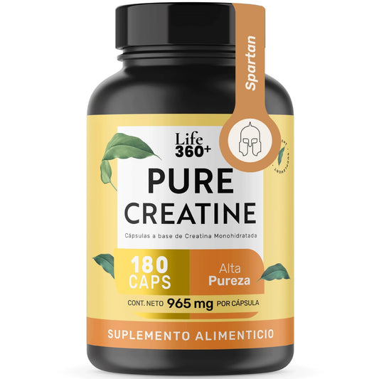 LIFE 360+ Pure Creatine | 180 Cápsulas | Creatina Monohidratada en Cápsulas | Cáps de Gelatina Dura | 60 Porciones por Envase | Sin Colorantes Añadidos