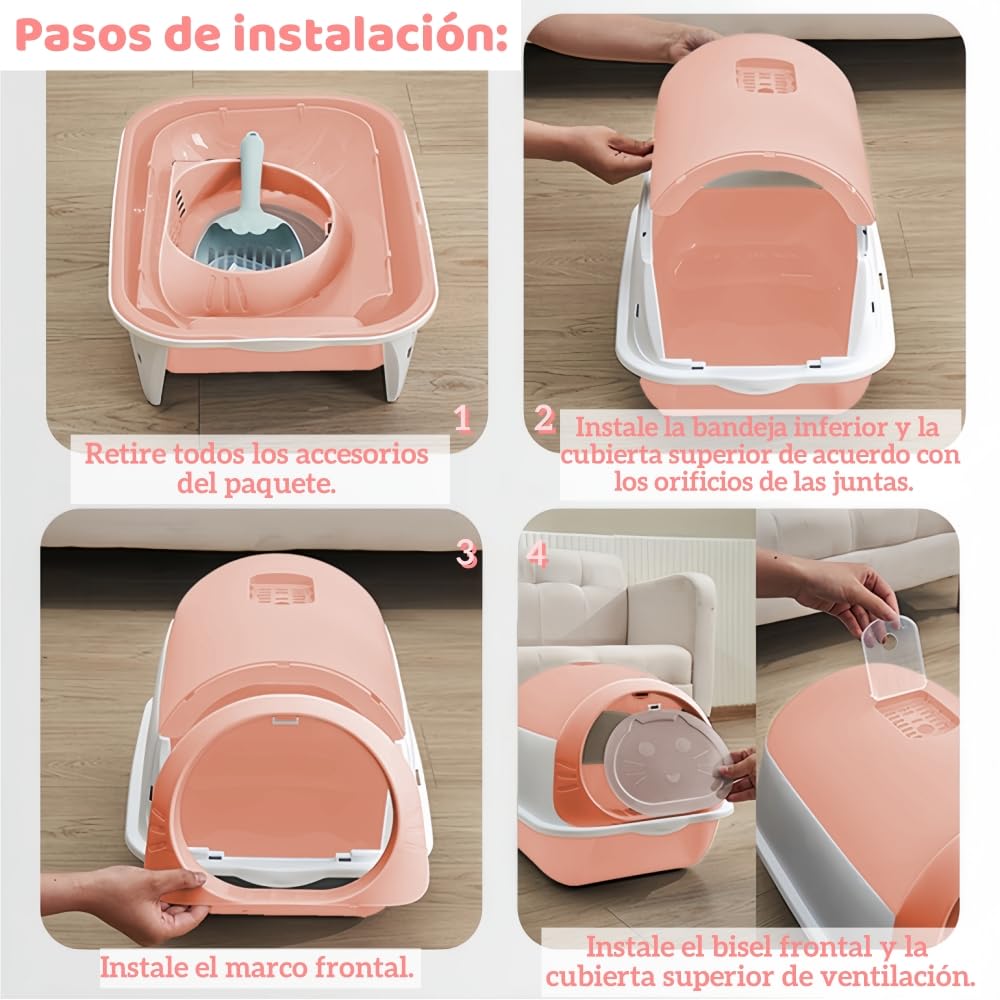 Caja de Arena con Capucha BAIWOLF Rosa Antisalpicaduras para Gatitos