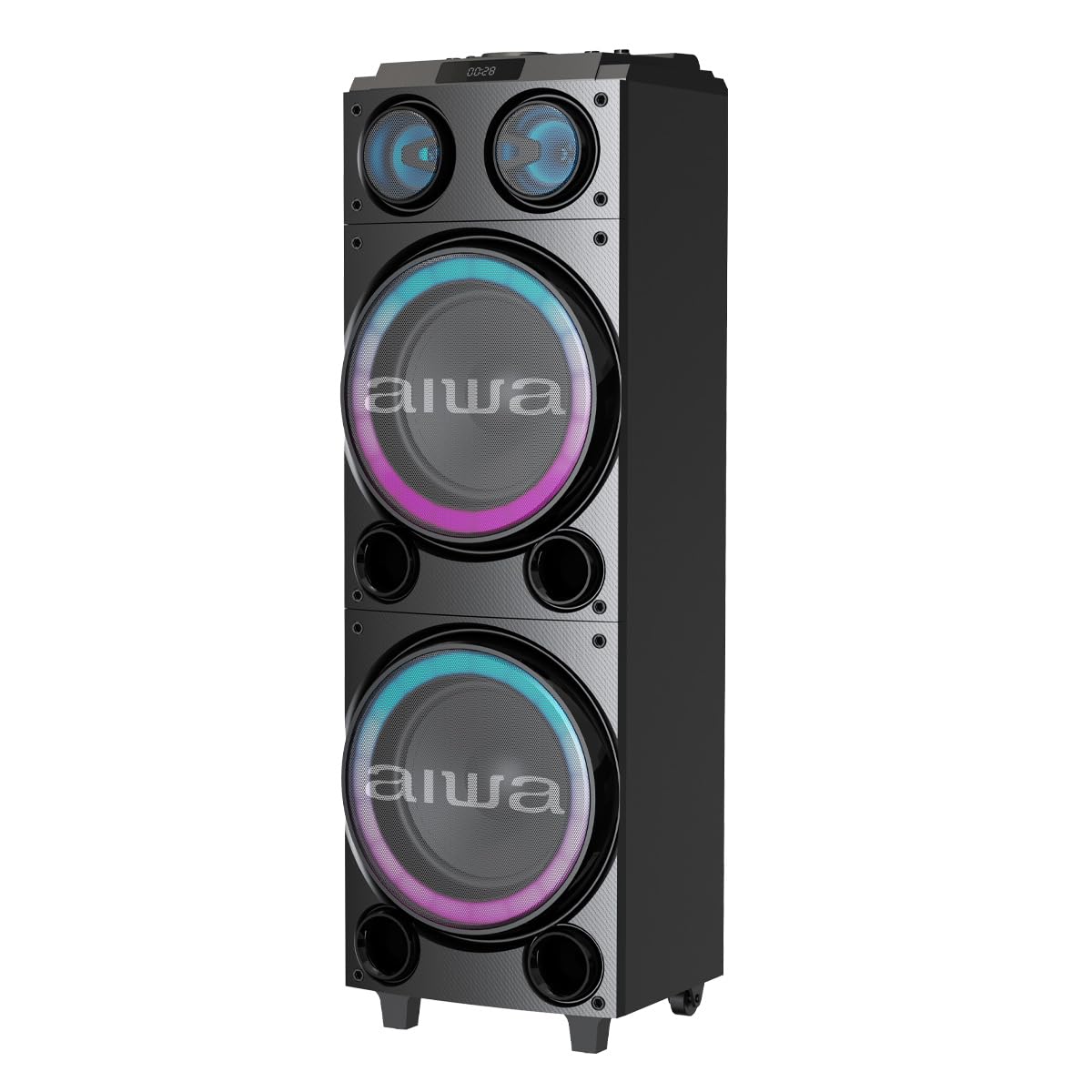 Sistema de Audio Bluetooth Aiwa AWPOC14 Negro con 100W RMS, Doble Bocina de 10 Pulgadas y Luces LED Integradas